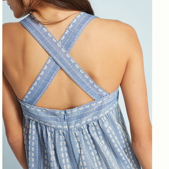 NWOT anthropologie dobby striped jumpsuit blue M - Picture 2 of 10